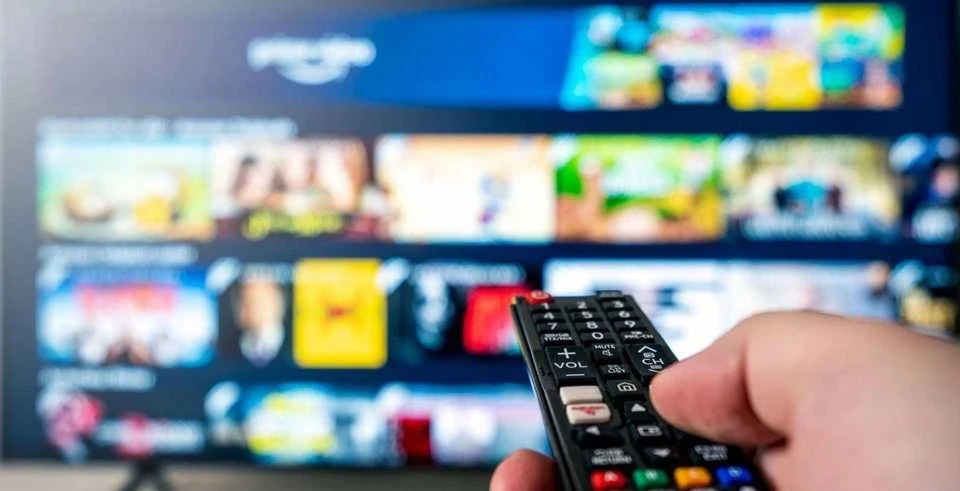 テレビのリモコンを操作する手元
