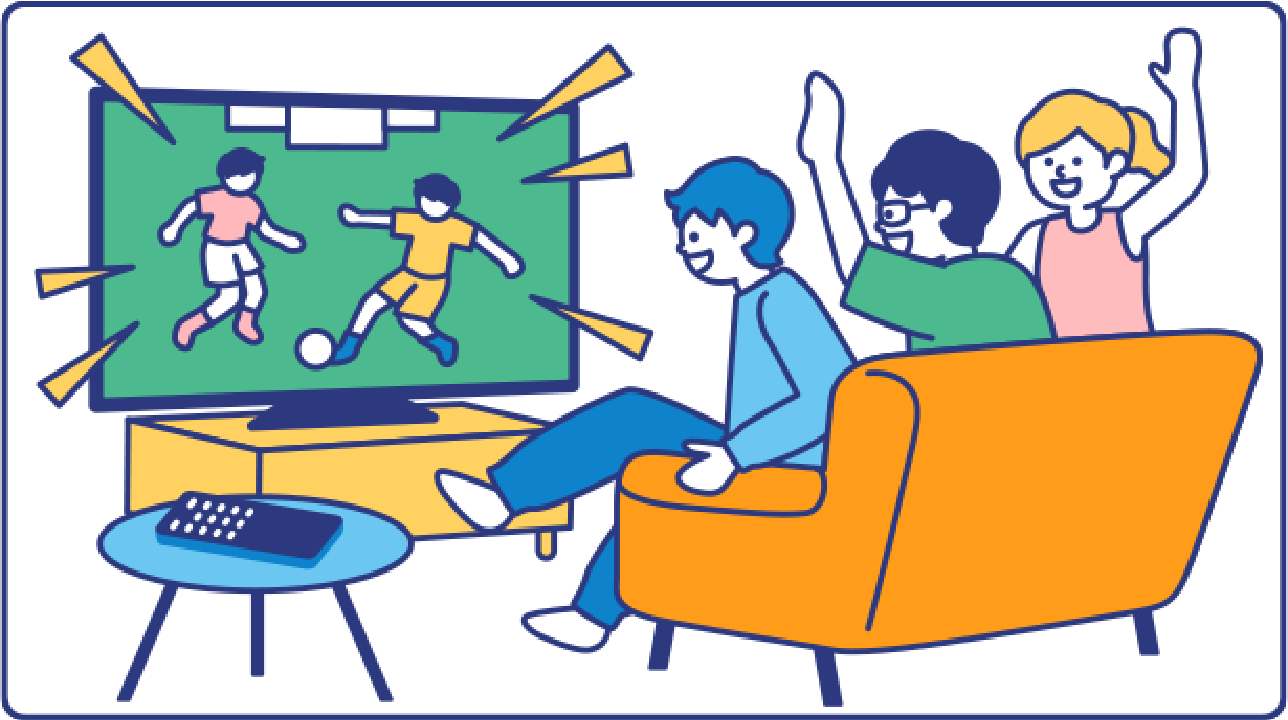 テレビでサッカー観戦を楽しんでいるイラスト