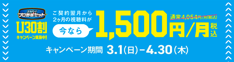 スカパー!プロ野球セット
U30初めて割キャンペーン