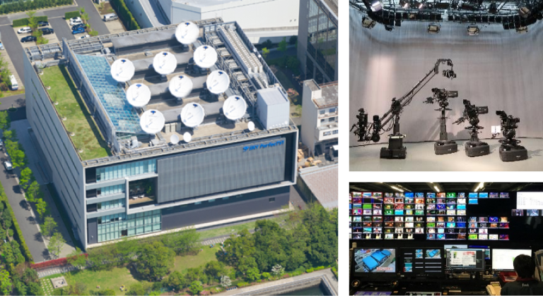 スカパー東京メディアセンターの外観と番組制作設備